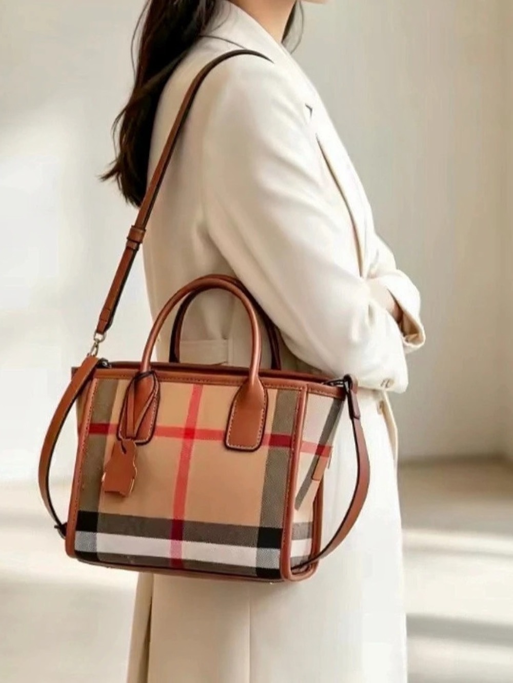 New Plaid Tote in Brown & Red